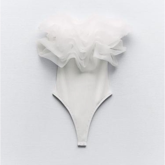 Zara Cream Ribbed Top - Picture 3 of 4